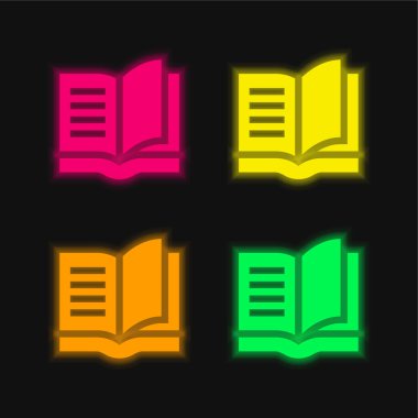 Kitap dört renk parlayan neon vektör simgesi