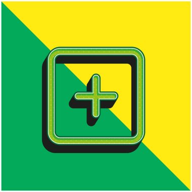 Add Square Outlined Interface Button Green and yellow modern 3d vector icon logo clipart