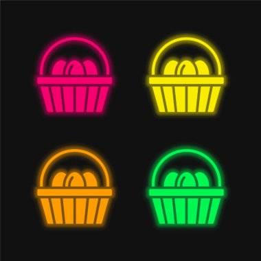 Dört sepet parlayan neon vektör simgesi