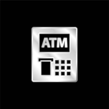 ATM silver plated metallic icon clipart