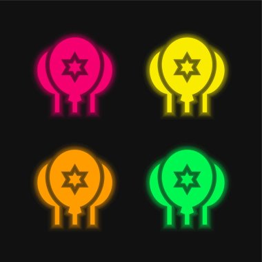 Dört renkli balonlar parlayan neon vektör simgesi