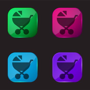 Baby Stroller four color glass button icon clipart