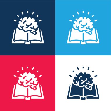 Kitap mavi ve kırmızı dört renk en küçük simge seti