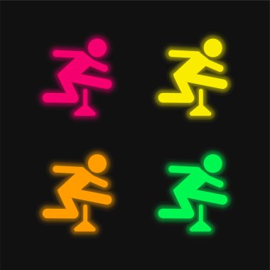 Dört renkli parlak neon vektör simgesi atlayan atlet