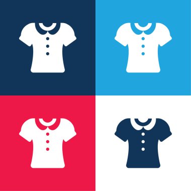 Düğmeleri mavi ve kırmızı dört renk simgesi olan bluz