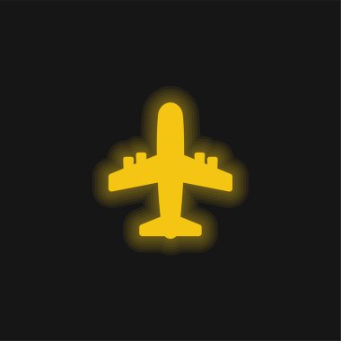 Uçak sarı parlayan neon simgesi