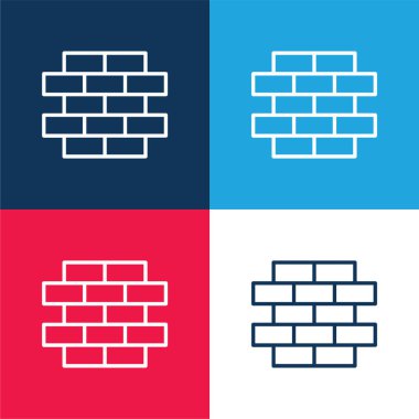 Tuğla duvar mavi ve kırmızı dört renk minimal simge kümesi
