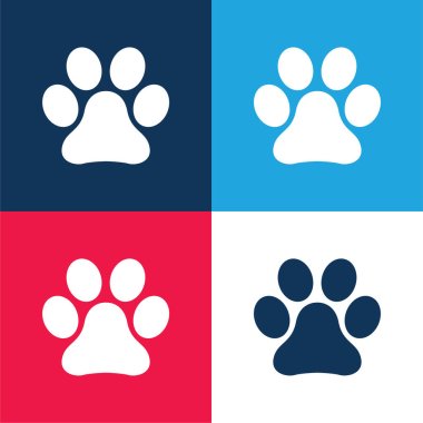 Animal Paw Print blue and red four color minimal icon set clipart