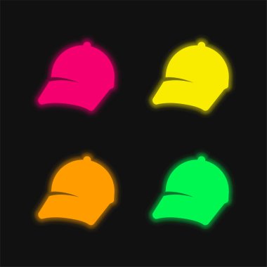 Baseball Cap four color glowing neon vector icon clipart