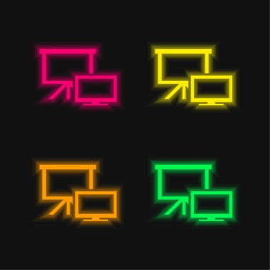Tüm Ekran Boyutları dört renk parlayan neon vektör simgesi