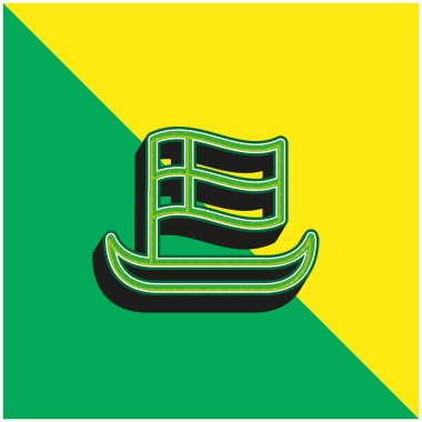 Bayrak Taslaklı Tekne Yeşil ve Sarı 3D vektör simgesi