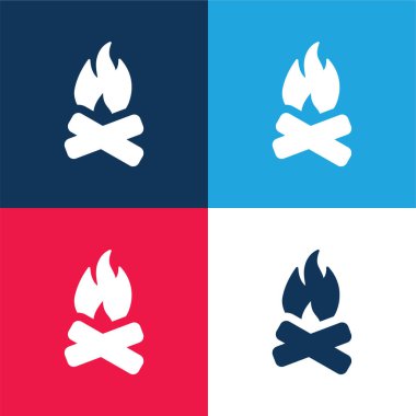 Şenlik ateşi mavi ve kırmızı dört renk minimal simge seti