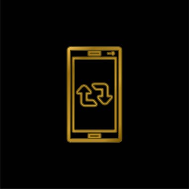 Cep telefonu ekranındaki çift oklu altın kaplama metalik simge veya logo vektörü