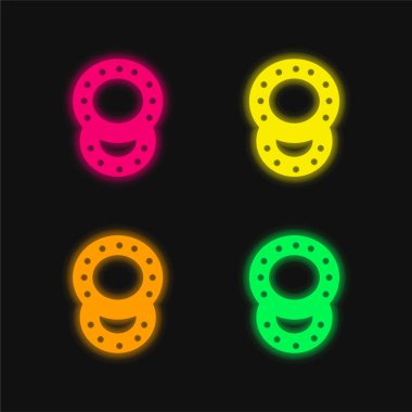 Baby Rattles Pair four color glowing neon vector icon clipart