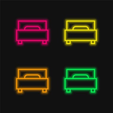 Yatak dört renk parlayan neon vektör simgesi