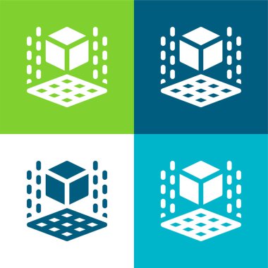 3d Yazıcı Düz 4 renk minimal simgesi seti