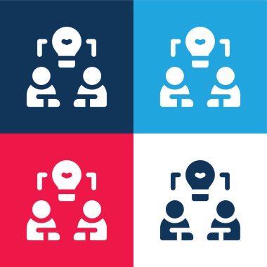 Beyin fırtınası mavi ve kırmızı dört renk minimal simgesi