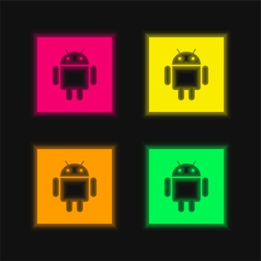 Android parlayan dört renk neon vektör simgesi