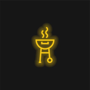 Sarı dumanlı, parlak neon ikonlu barbekü