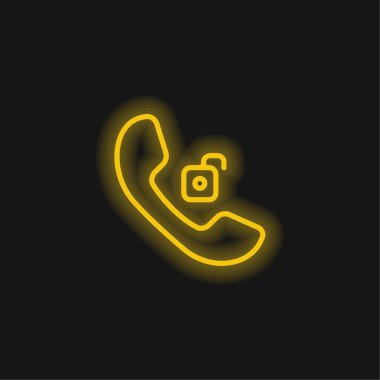 Auricular Phone Unlocked yellow glowing neon icon clipart
