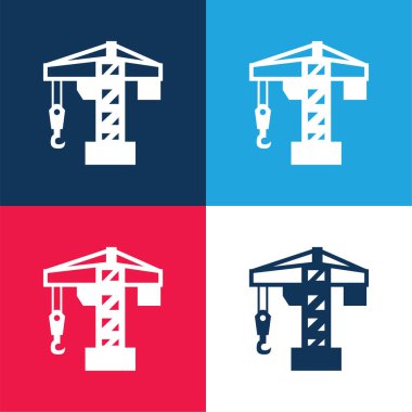 Architecture Crane Tool blue and red four color minimal icon set clipart