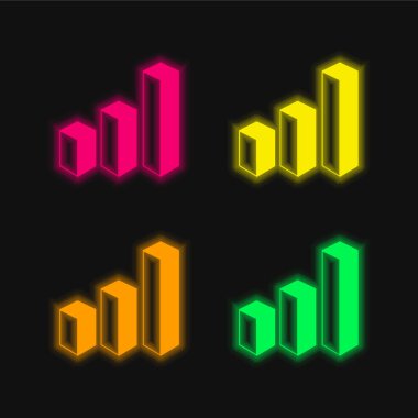 3d Veri Analizi Çubukları Grafiksel dört renk parlayan neon vektör simgesi
