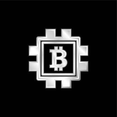 İşlemci gümüş kaplama metalik simgede Bitcoin