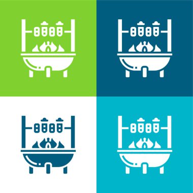 Barbecue Flat four color minimal icon set clipart