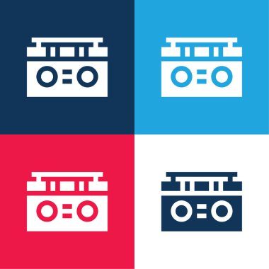 Boombox mavi ve kırmızı dört renk minimal simge seti