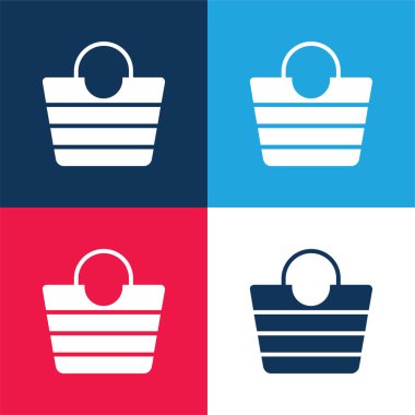 Poşet mavi ve kırmızı dört renk minimal simge seti