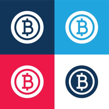 Bitcoin mavi ve kırmızı dört renk minimal simge kümesi