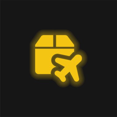Uçak sarı parlayan neon simgesi