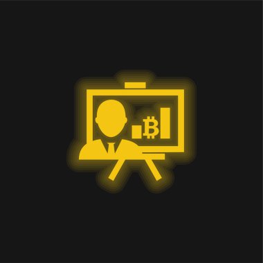 Bitcoin Sunumu Çubuklarla Graphic sarı parlak neon simgesi