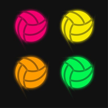 Plaj topu dört renk parlayan neon vektör simgesi