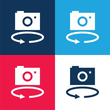 360 Kamera mavi ve kırmızı dört renk minimal simgesi seti