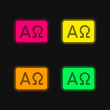 Alfa ve Omega dört renk parlayan neon vektör simgesi