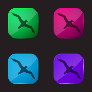 Bird Albatross Flying Shape four color glass button icon clipart