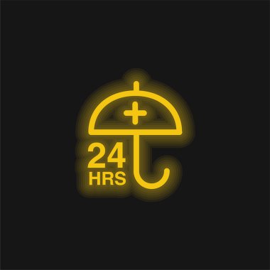 24 Saat Koruma İşareti Bir Şemsiye Sarı Parlak Neon simgesi