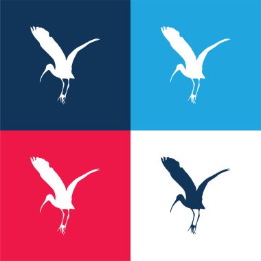 Bird Stork Shape blue and red four color minimal icon set clipart