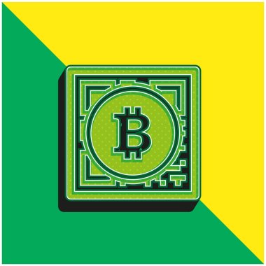Qr Kod Arayüzü ile Bitcoin Paranın Ticari Sembolü Yeşil ve Sarı 3d vektör logosu