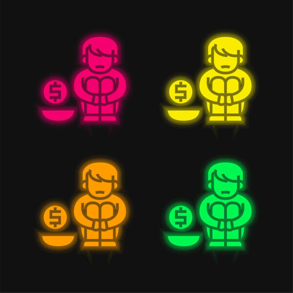 Alms four color glowing neon vector icon