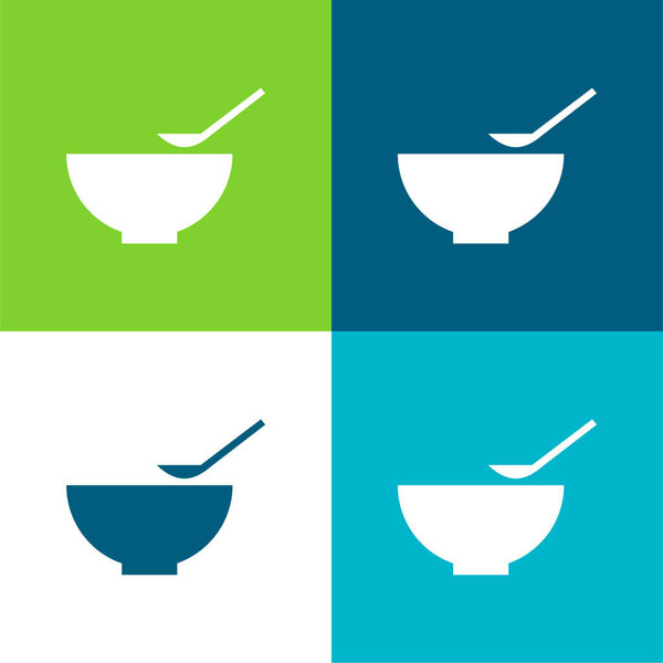 Bowl And Spoon Flat four color minimal icon set