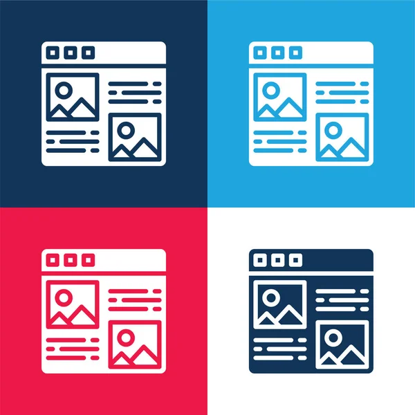 Article Blue Red Four Color Minimal Icon Set — Stock Vector