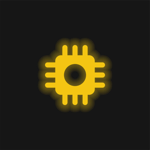 Big Processor yellow glowing neon icon