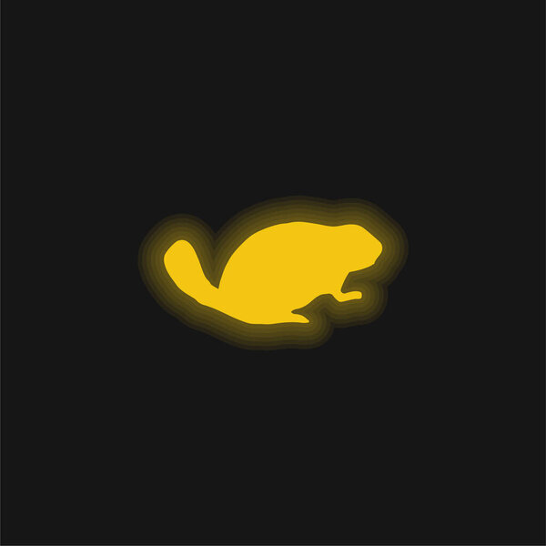 Желтая сияющая неоновая икона в форме животного-бобра