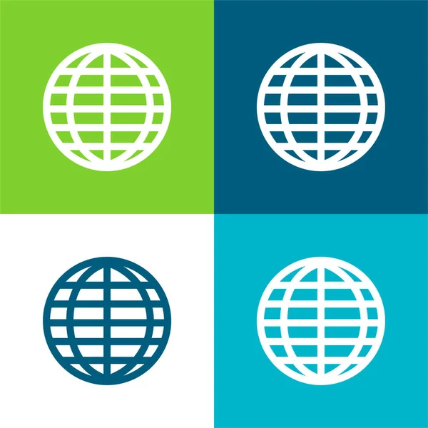 Big Globe Grid Flat Vier Kleuren Minimale Pictogram Set — Stockvector