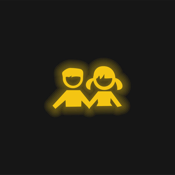 Boy And Girl Students yellow glowing neon icon
