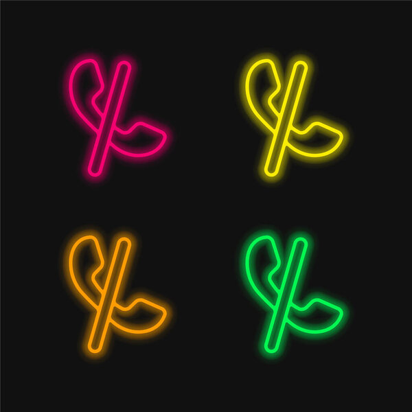 Auricular Blocked Call Sign With A Slash four color glowing neon vector icon