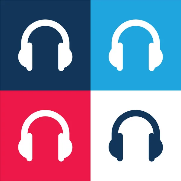 Big Headphones Blue Red Four Color Minimal Icon Set — Stock Vector