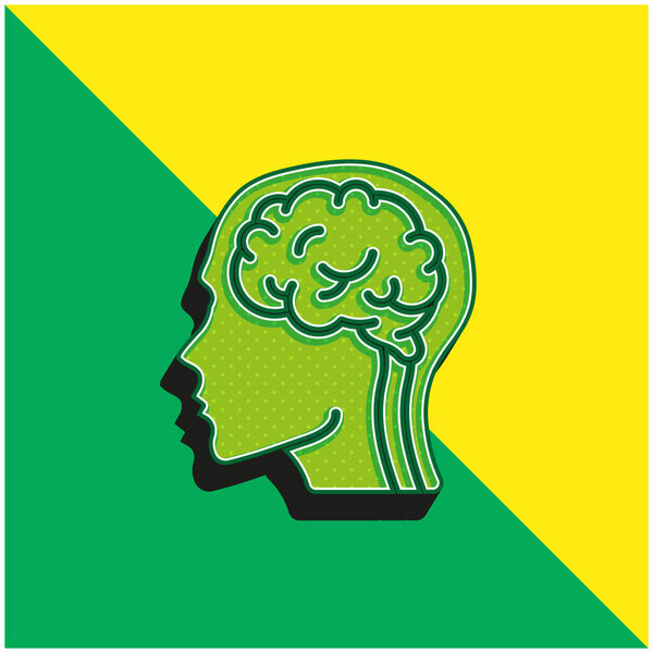 Брейн Зеленый и желтый современный трехмерный векторный логотип